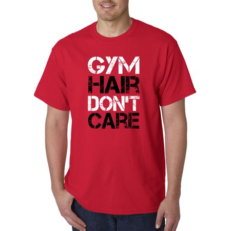 True Way 1455 - Unisex T-Shirt Gym Hair Don T Care Workout Exercise Fitness Health Small Red