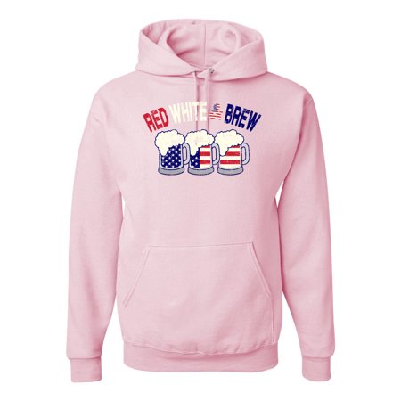 Wild Bobby  July 4th Beer Party Red White and Brew USA  Americana/American Pride  Unisex Graphic Hoodie Sweatshirt  Light Pink  XX-Large