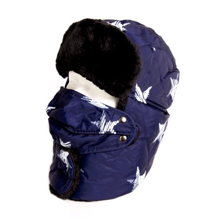 Sakkas Alex Unisex Ushanka Faux Fur Windproof Trapper Aviator Hat Removable Mask - 18220-navy - One Size Regular