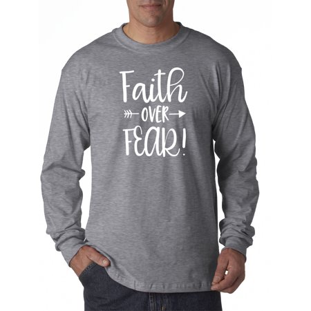True Way 1253 - Unisex Long-Sleeve T-Shirt Faith Over Fear Script Small Heather Grey