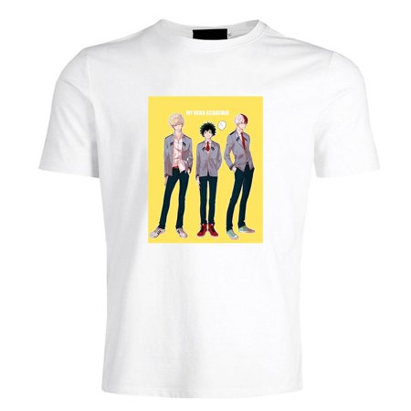 SHIYAO My Hero Academia Men S Cartoonish Graphic Print T-shirt  Fashionable Short Sleeve(White-L)
