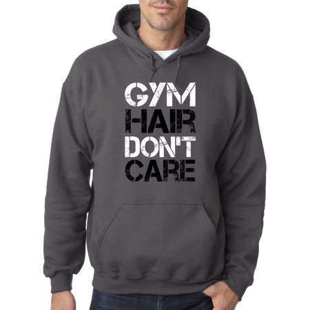 True Way 1455 - Adult Hoodie Gym Hair Don T Care Workout Exercise Fitness Health Sweatshirt Medium Charcoal