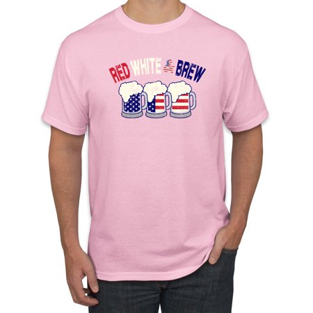 Wild Bobby  July 4th Beer Party Red White and Brew USA  Americana/American Pride  Men Graphic Tee  Light Pink  Medium