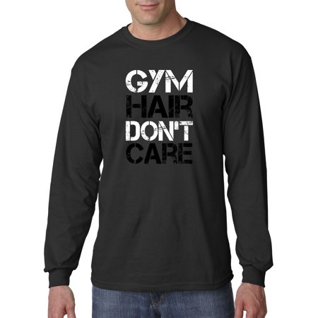 True Way 1455 - Unisex Long-Sleeve T-Shirt Gym Hair Don T Care Workout Exercise Fitness Health 3XL Black