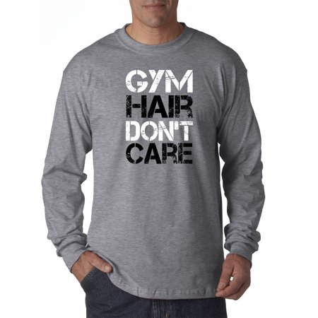 True Way 1455 - Unisex Long-Sleeve T-Shirt Gym Hair Don T Care Workout Exercise Fitness Health XL Heather Grey