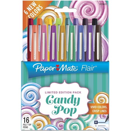 Paper Mate Flair Felt Tip Pens  Medium Point Limited Edition Candy Pop Pack  0.7mm  Pack of 16 (1979423)