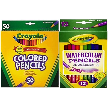Crayola Colored Pencils  50 Count  with Crayola Watercolor Colored Pencils Assorted Colors 12 Count
