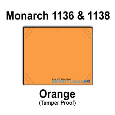 112 000 Monarch 1136/1138 Compatible Orange Price Gun Labels for Monarch 1136  Monarch 1138 Price Guns. Full Case + 8 Ink Rollers. with Security Cuts.