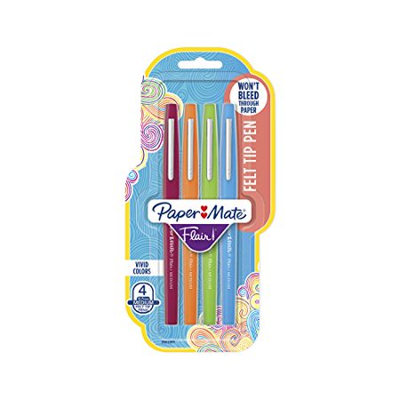 Paper Mate Flair Felt Tip Pens  Medium Point (0.7mm)  Assorted Colors  4 Count