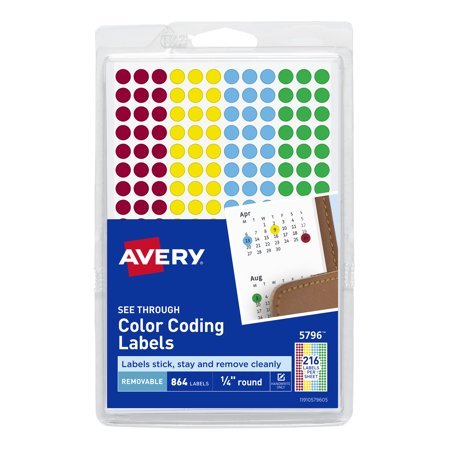Handwrite-Only Self-Adhesive  See Through  Removable Round Color Dots  0.25  Dia.  Assorted  216/sheet  4 Sheets/pack  (5796) | Bundle of 5 Packs