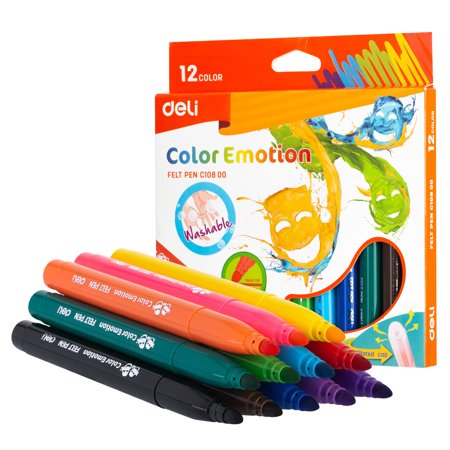 Deli Flair Felt Tip Pens  Medium Point 0.6 Mm  Marker  Assorted Colors  12 Count