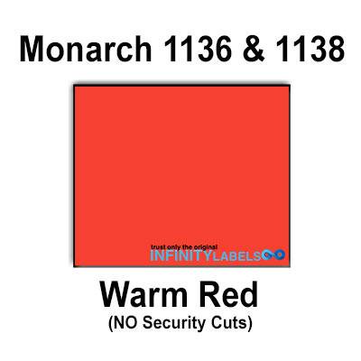 112 000 Monarch 1136/1138 Compatible Warm Red Price Gun Labels for Monarch 1136  Monarch 1138 Price Guns. Full Case + 8 Ink Rollers. NO Security Cuts.