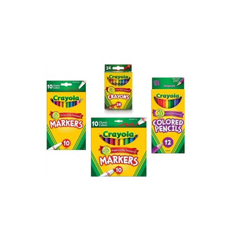 CRAYOLA BUNDLE-Crayola Crayons (24 Count)  Crayola Colored Pencils in Assorted Colors (12 Count)  Crayola (10ct) Classic Fine Line Markers  and Crayol