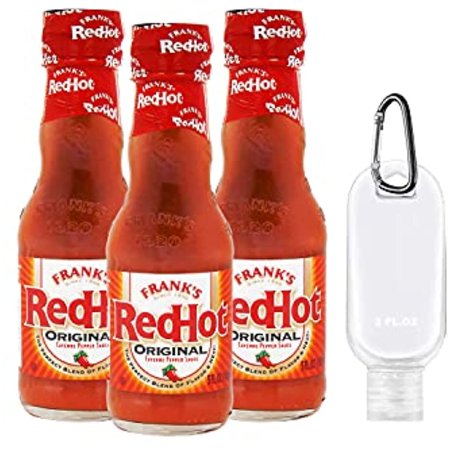 Franks Red Hot Sauce Original Cayenne Pepper (3 X 5 Fl. Oz) with Franks Red Hot Keychain  (1 X 2 Fl. Oz) - Franks Red Hot Sauce Original Is a Perfect 
