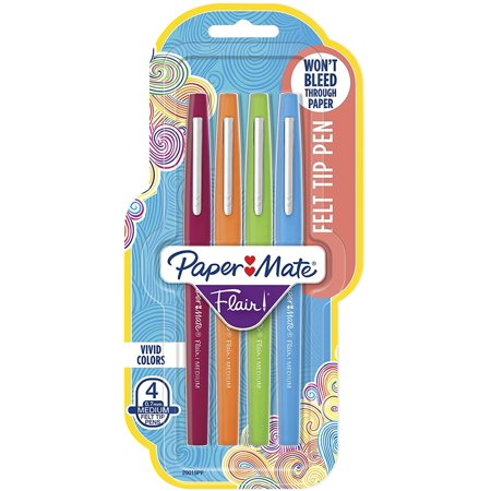 Paper Mate Flair Felt Tip Pens  Medium Point (0.7mm)  Assorted Colors  4 Count