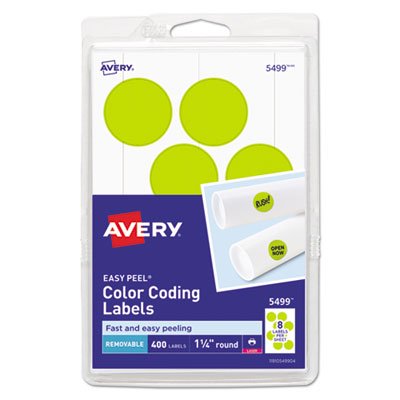 2PK Avery Printable Self-Adhesive Removable Color-Coding Labels  1.25  Dia  Neon Yellow  8/Sheet  50 Sheets/Pack  (5499) (05499)