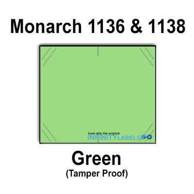 112 000 Monarch 1136/1138 Compatible Green Price Gun Labels for Monarch 1136  Monarch 1138 Price Guns. Full Case + 8 Ink Rollers. with Security Cuts.