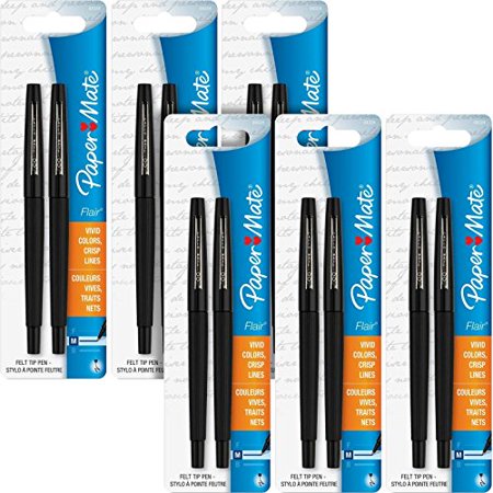 Paper Mate Flair Porous Felt Tip Pens  Medium Point  Black Ink (12 Count)