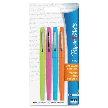Paper Mate Flair Point Guard Felt Tip Marker Pens - Assorted Water Based Ink - 4 / Pack | Bundle of 5