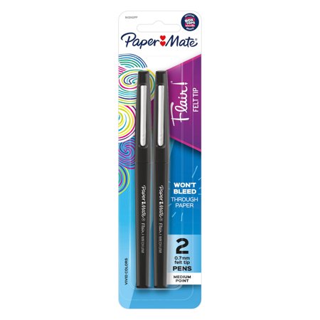 Paper Mate Flair Point Guard Felt Tip Marker Pens - Medium Pen Point - Black Water Based Ink - Black Barrel - 2 / Pack | Bundle of 5