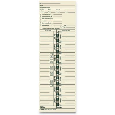 TOPS Time Card for Acroprint and Lathem  Weekly  3 1/2 X 10 1/2  500/Box (1253)