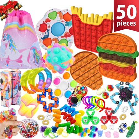 Karuedoo 49pcs Fidget Toys Pack Popitsits Fidget Toy Pack Fidgets Spinner Ring Pop Keychain Fidget Toy Pack Early Learning Stress Relief Toys for Kids