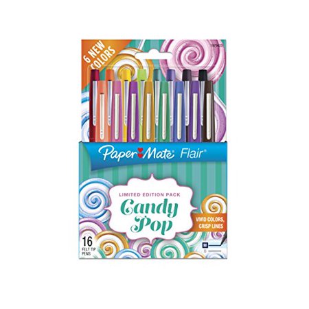 Paper Mate Flair Felt Tip Pens  Medium Point Limited Edition Candy Pop Pack  0.7mm  Pack of 16 (1979423)