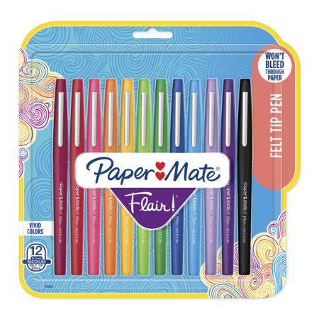 Paper Mate Flair Porous-Point Pens  Medium Point  0.7 Mm  Assorted Ink Colors  Pack of 12 Pens