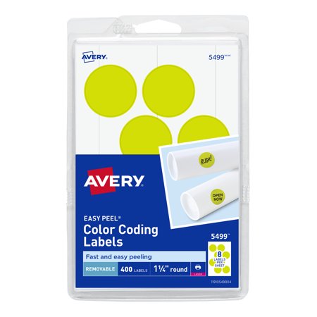 Printable Self-Adhesive Removable Color-Coding Labels  1.25  Dia.  Neon Yellow  8/sheet  50 Sheets/pack  (5499) | Bundle of 5 Packs