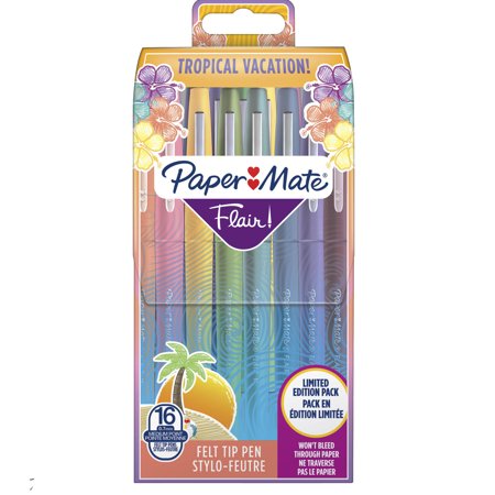 Paper Mate Flair Felt Tip Pens  Tropical Assorted Colors  Medium  16-Count