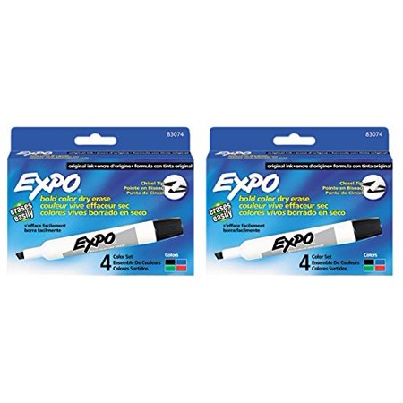 Expo 83074 Assorted Color Chisel Tip Dry Erase Marker Pack  Assorted Colors  Chisel Tip  Each Box Comes with 4 Markers  Total of 8 Markers