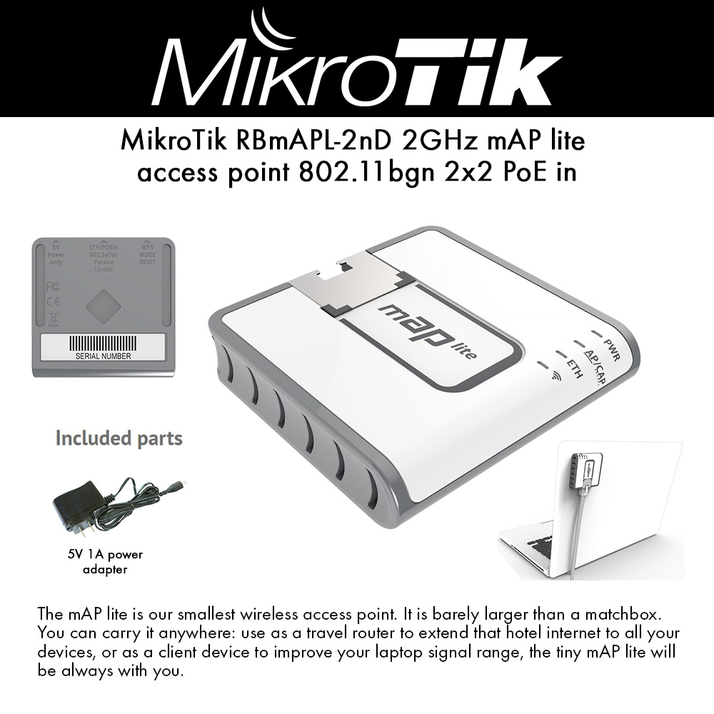 MikroTik RBmAPL-2nD 2GHz MAP Lite Access Point 802.11bgn 2x2 PoE in