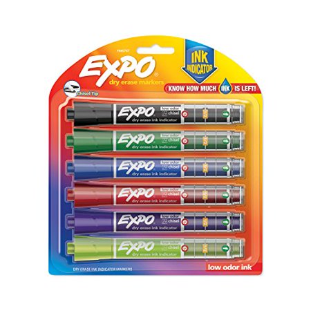 EXPO Dry Erase Markers with Ink Indicator  Chisel Tip  Assorted Colors  6 Pack