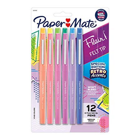 Paper Mate Flair Felt Tip Pens  Medium Point  Assorted  Special Edition Retro Accents  12 Pack