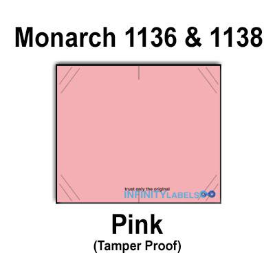 112 000 Monarch 1136/1138 Compatible Pink Price Gun Labels for Monarch 1136  Monarch 1138 Price Guns. Full Case + 8 Ink Rollers. with Security Cuts.