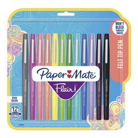 Paper Mate Flair Tropical Vacation Felt Tip Pens  Medium Point  1.0 Mm  Assorted Colors  Pack of 12