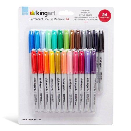 Kingart Studio  Permanent Fine Tip Markers  Set of 24 Vivid Colors