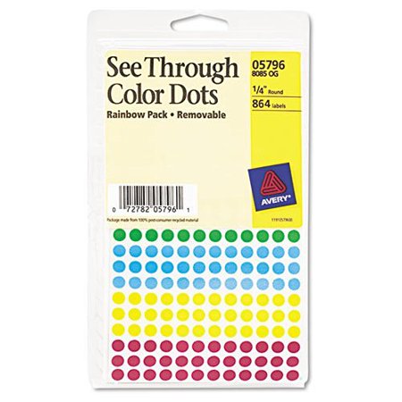 AVE5796 - See Through Removable Color Dots  1/4 Dia.  Assorted Colors  860/Pk 5796 / AVE5796  Color(s) - See-Through Colors-Red  Yellow  Light..  by A
