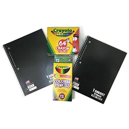 Crayola Crayons Bundle: (1) 64-ct Pack of Crayons (1) 12-ct Pack of Colored Pencils (2) 70-Sheet Notebooks