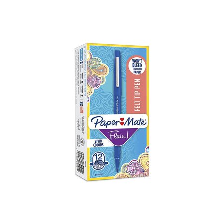 Paper Mate Flair Felt Tip Pens  0.7mm  Medium Point  12-Count (Blue)