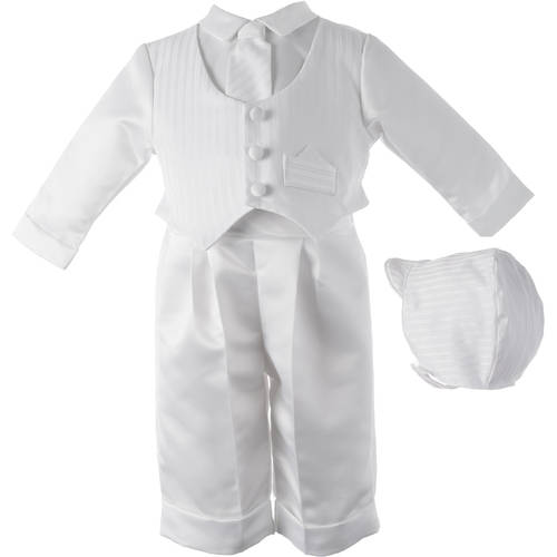 Lauren Madison Boy's White Satin Christening Outfit with Hat and Tie by 6-9 Months