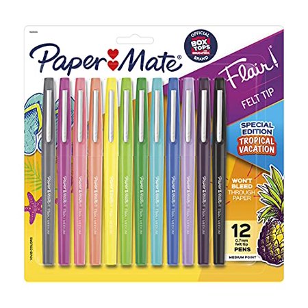 Paper Mate Flair Felt Tip Pens  Medium Point  Special Edition Tropical Vacation  Pack of 12 (1979425)