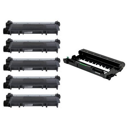 PrinterDash Compatible Replacement for Brother DCPL-2500/2540/HL-L2300/2380/MFC-L2680/2700/2740 Drum/Toner Value Combo Pack (1-Drum Unit/5-Toners) (DR