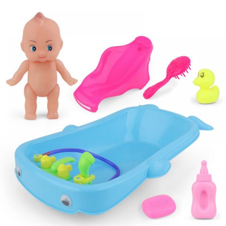 7 Piece Layette Deluxe Bathtub Gift Set | JC Toys - La Newborn | 12  Life-Like Smiling Vinyl Newborn Doll W/ Accessories | Blue | Waterproof |Ages 2+