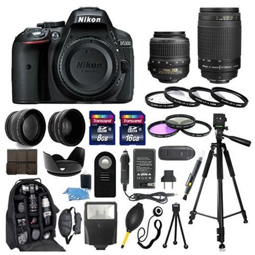 NIKON D5300 AF-P 18-55MM AF-P 70-300MM+64Gcard+Bag+EN-EL14A+Speedlight