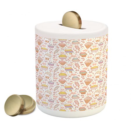 Ice Cream Piggy Bank  Candies and Yummy Heart Summer Flower Color Dots Design  Ceramic Coin Bank Money Box for Cash Saving  3.6  X 3.2   Peach Coral M