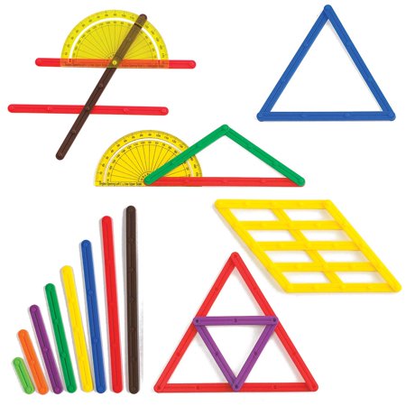 LEARNING ADVANTAGE - 7751 Learning Advantage GeoStix Basic Set - 80 Construction Sticks - 24 Activity Cards - 2 Protractors - Build 2D Shapes and Meas