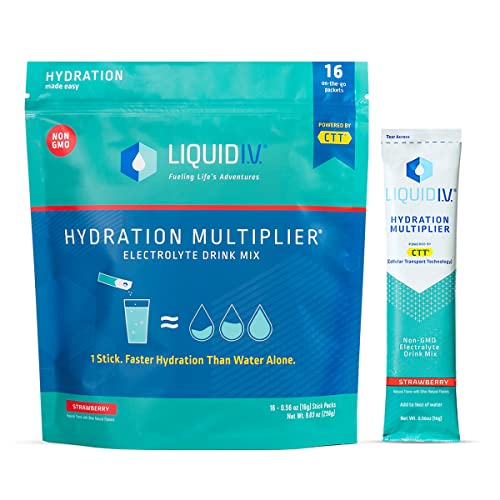 Liquid I.V. Hydration Multiplier - Strawberry - Hydration Powder Packets | Electrolyte Drink Mix | Easy Open Single-Serving Stick | Non-GMO | 16 Stick