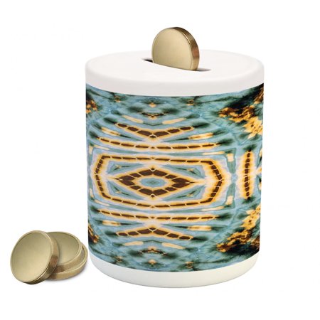 Hippie Piggy Bank  Close up Effect Hippie Motif Maya Clan in Dirt Tones Counter Culture Print  Ceramic Coin Bank Money Box for Cash Saving  3.6  X 3.2
