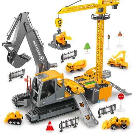 TYIAUS Construction Truck Toys for 3-8 Years Old Toddlers Kids Boys Girls  Car Toy Gifts Set with Sound and Light  Big Excavator Toy with Play Mat  La